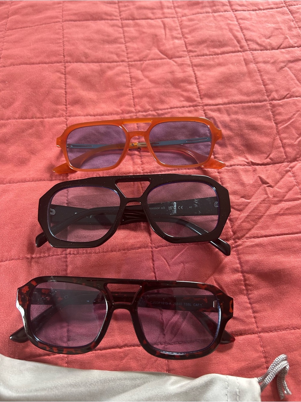 Three Oversized Square Sunglasses - Orange, Black, Tortoiseshell